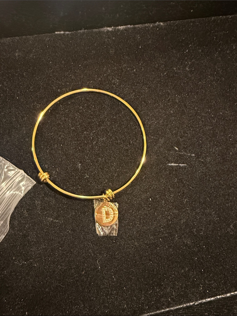 Gold Initial 'D' Charm Expandable Bangle Bracelet